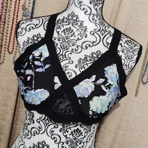 Volcom Black Floral Mesh Sports Bra 16W